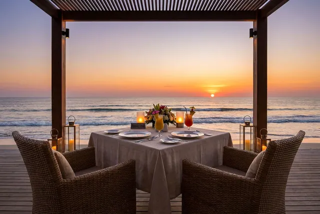 Reserved sunset dinner table at a Bali beachfront restaurant